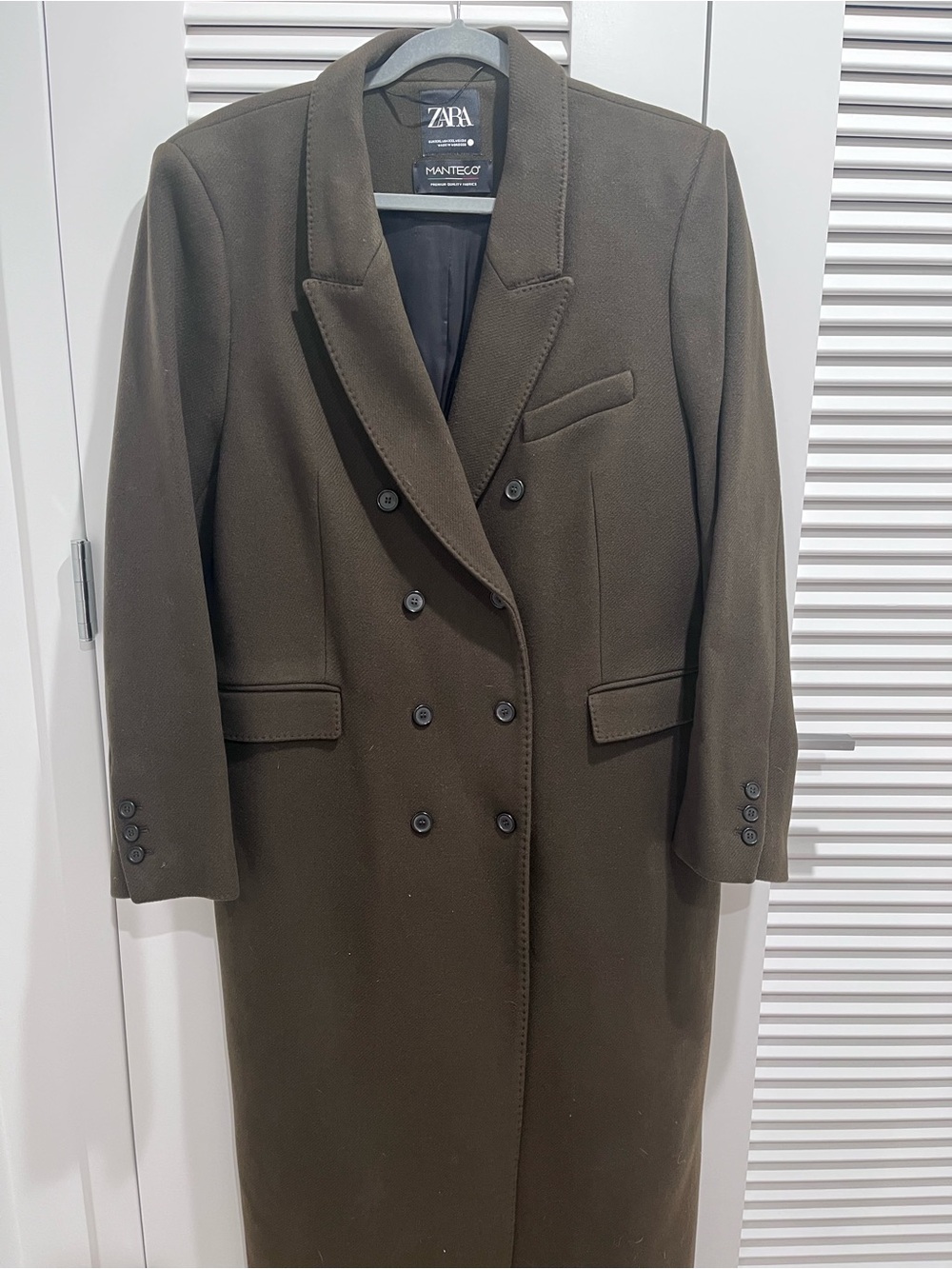 ZARA Women’s Double-Breasted Full length Pea Coat in Olive Green